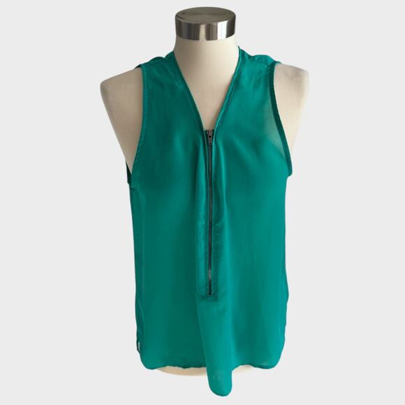 Banana Republic Factory Med Green Zip Front Sleeveless Polyester Shirt - Picture 1 of 7